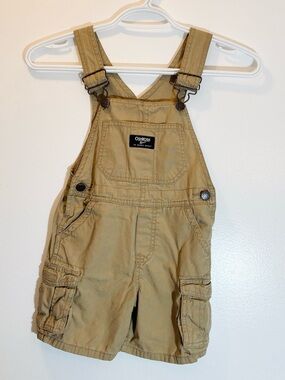 OshKosh B'gosh Toddler Boys Khaki Canvas Cargo Shortall Overalls 3T Summer